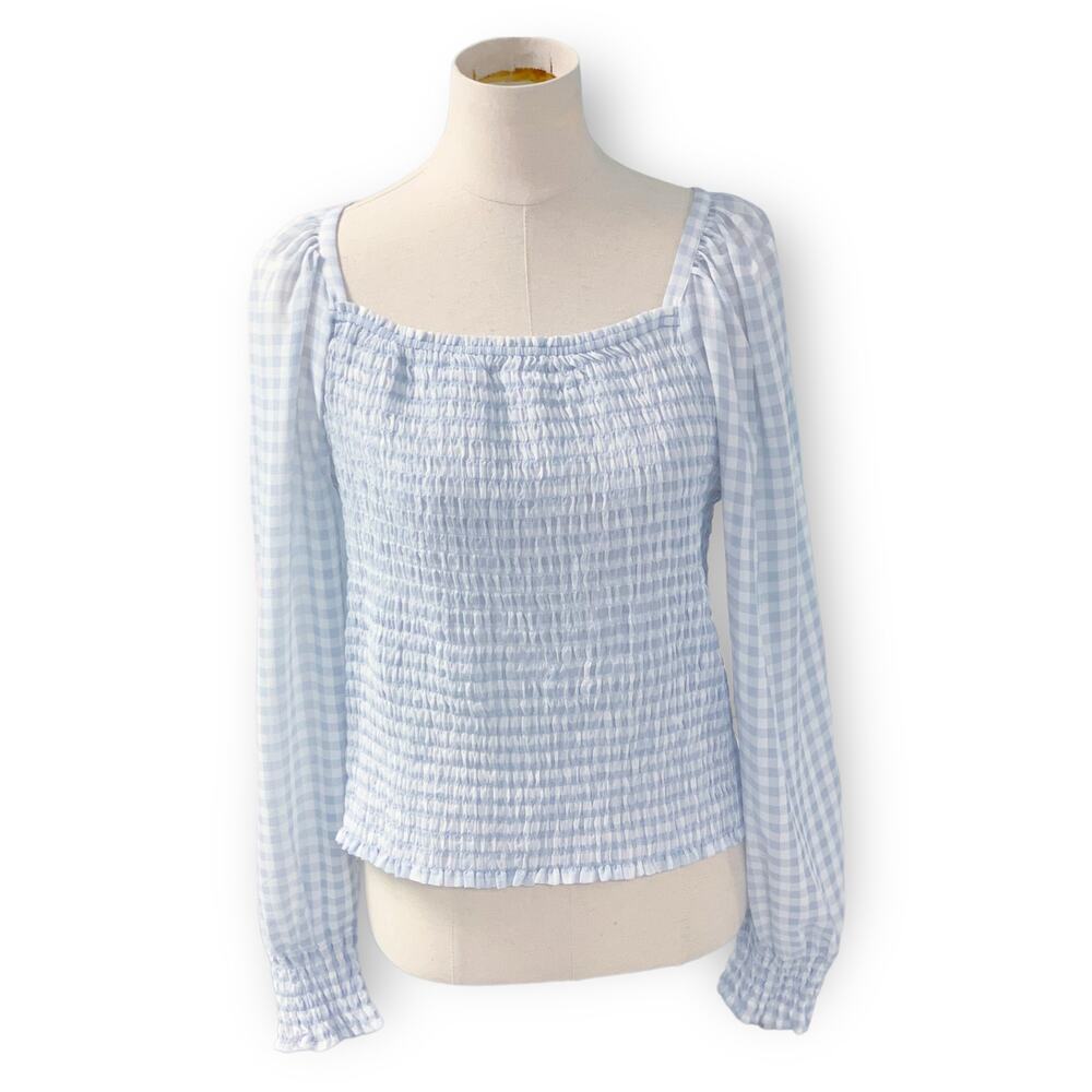 Ann Taylor Womens Size Large Checker Gingham Cottage Core Long Sleeve Blouse